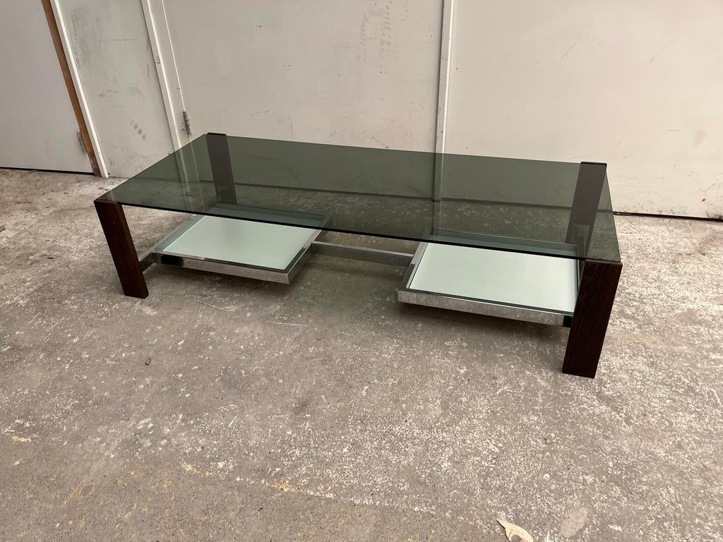 Retro jaren 60-70 salontafel vintage glas chroom hout €95, Ophalen of Verzenden, Huis en Inrichting
