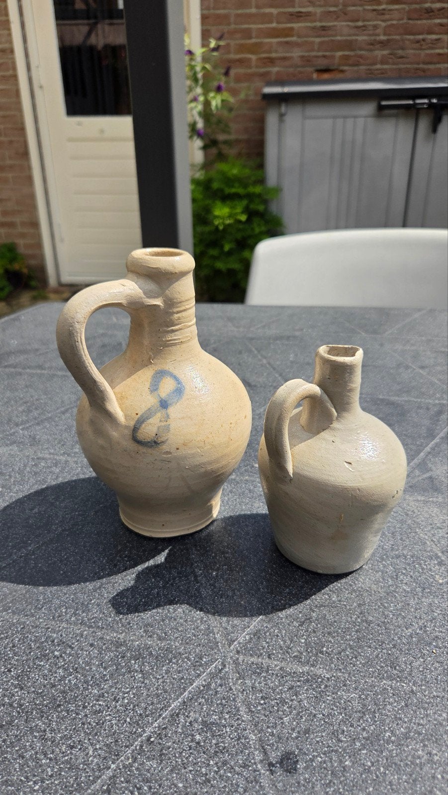 Set van 2 vintage aardewerken kruiken/keulse potten., Ophalen of Verzenden