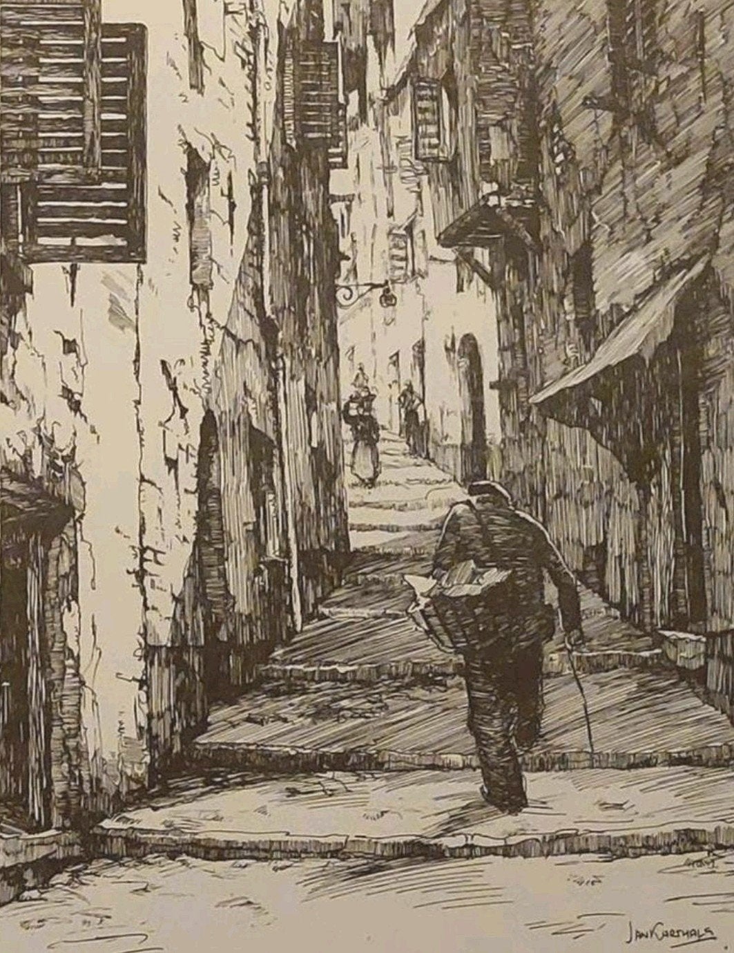 Straatje in Nice ... Jan Korthals ..., Ophalen of Verzenden