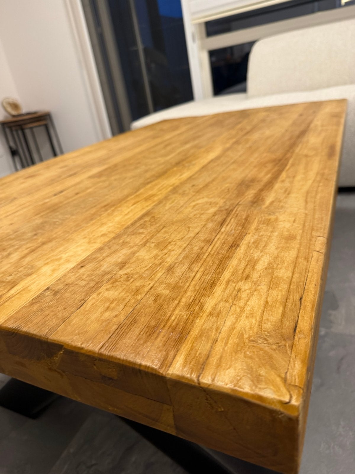 Salontafel 140x80 mangohout met metalen onderstel, Ophalen, 100 tot 150 cm, 50 tot 100 cm, Zo goed als nieuw