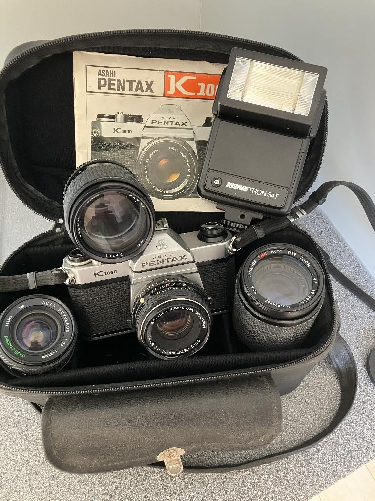 Asahi Pentax K1000 (met accessoires), Audio, Tv en Foto, Fotocamera's Analoog, Ophalen, Gebruikt, Spiegelreflex, Pentax