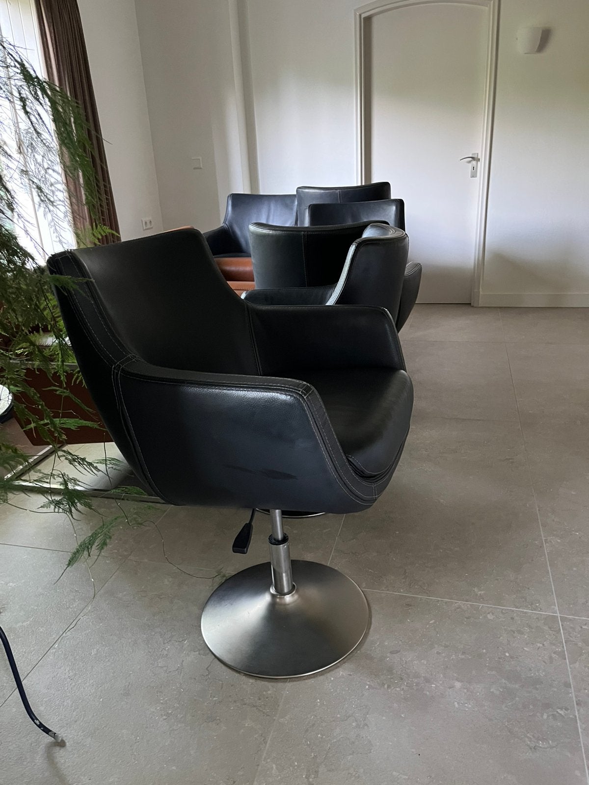 Leren eetkamerstoelen, Huis en Inrichting, Stoelen, Ophalen, Gebruikt, Zwart, Leer