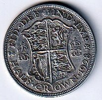 1/2  crown  1928   Engeland. km. 835, Ophalen of Verzenden, Overige landen, Losse munt, Zilver