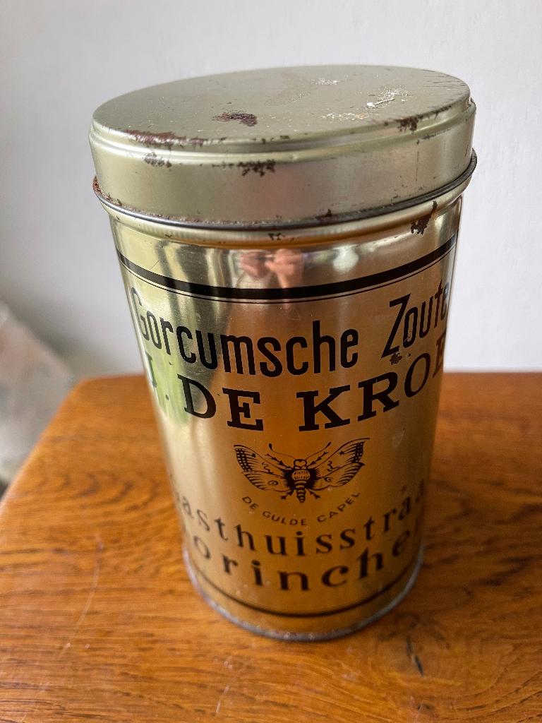Blik "J.J. de Kroes" 'Echte Gorcumsche Zoute Bollen', Verzamelen, Blikken, Ophalen of Verzenden, Zo goed als nieuw, Overige