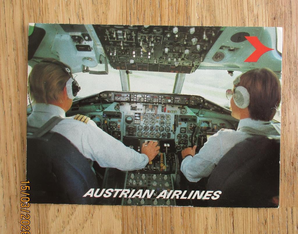 ansichtkaart Austrian airlines vliegtuig cockpit MD-81, Verzamelen, Luchtvaart en Vliegtuigspotten, Ophalen of Verzenden, Zo goed als nieuw