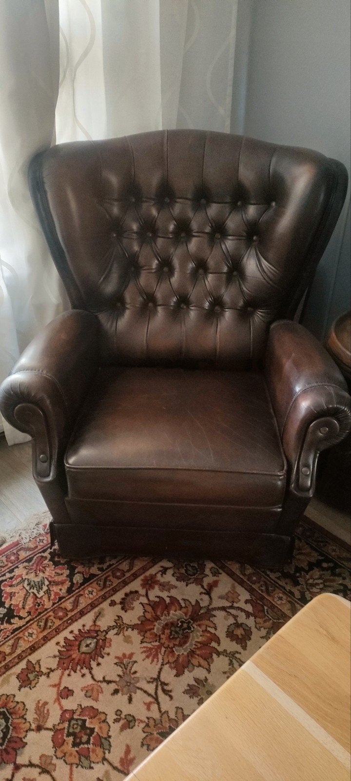 gratis fauteuil, Huis en Inrichting, Ophalen, Gebruikt, Bruin, Leer