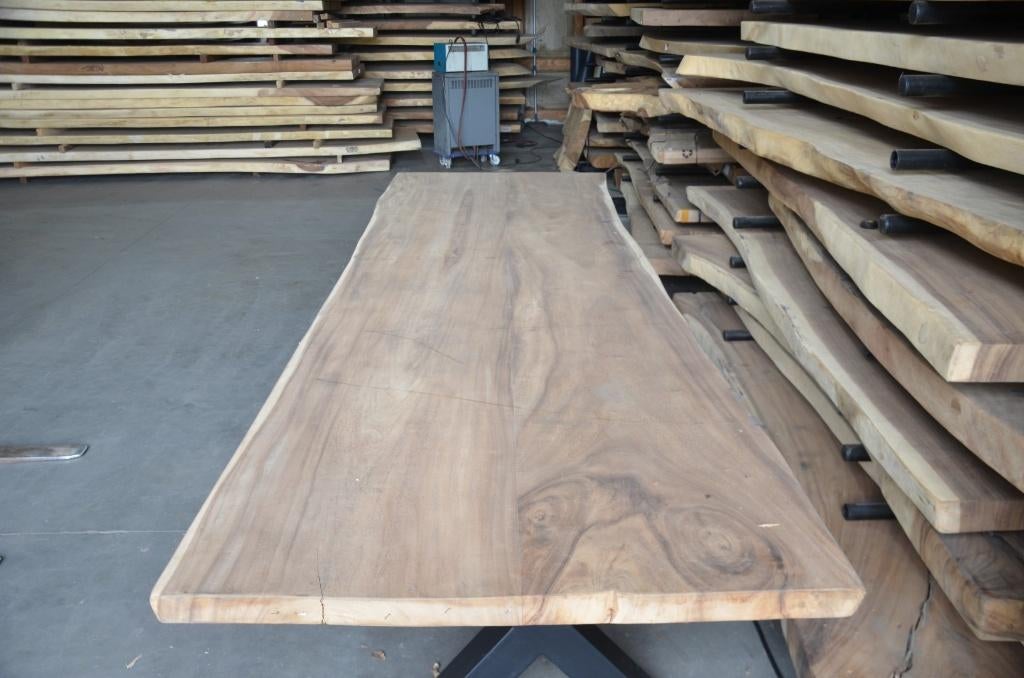 Suar boomstamtafel 350 cm-  BT195 – 3,5 m boomstamtafel, Verzenden, 50 tot 100 cm, Metaal, Rechthoekig
