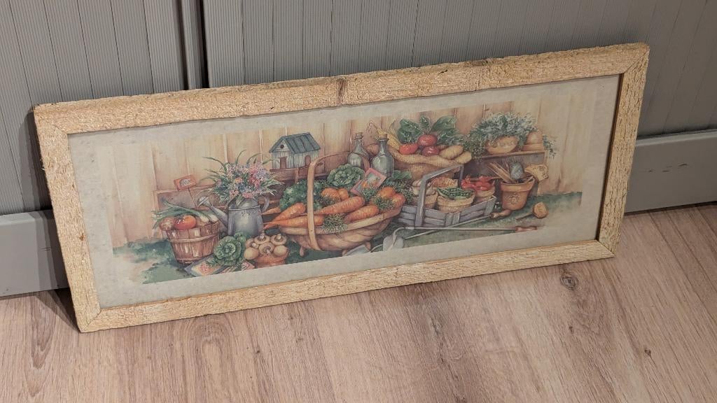 Retro prent / schilderij - moestuin, Antiek en Kunst, Ophalen of Verzenden