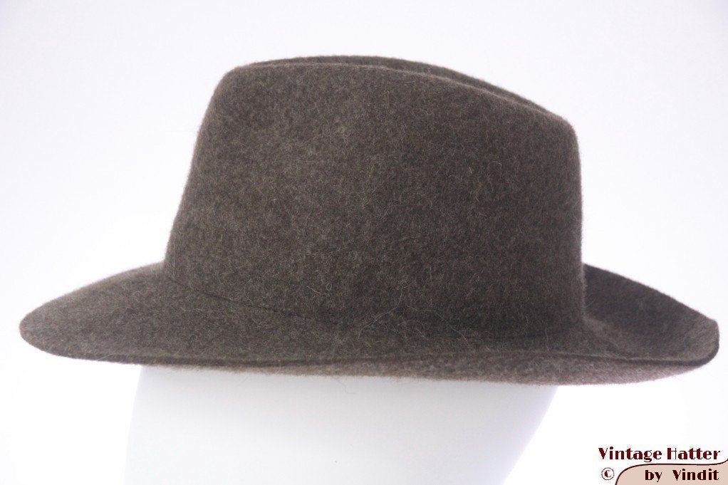 Vintage Outdoor hoed Alpin Sporthut grijzig bruin wolvilt 56, 56 of 57 cm (M, 7 of 7⅛ inch), Hoed, Alpin Sporthut, Ophalen of Verzenden
