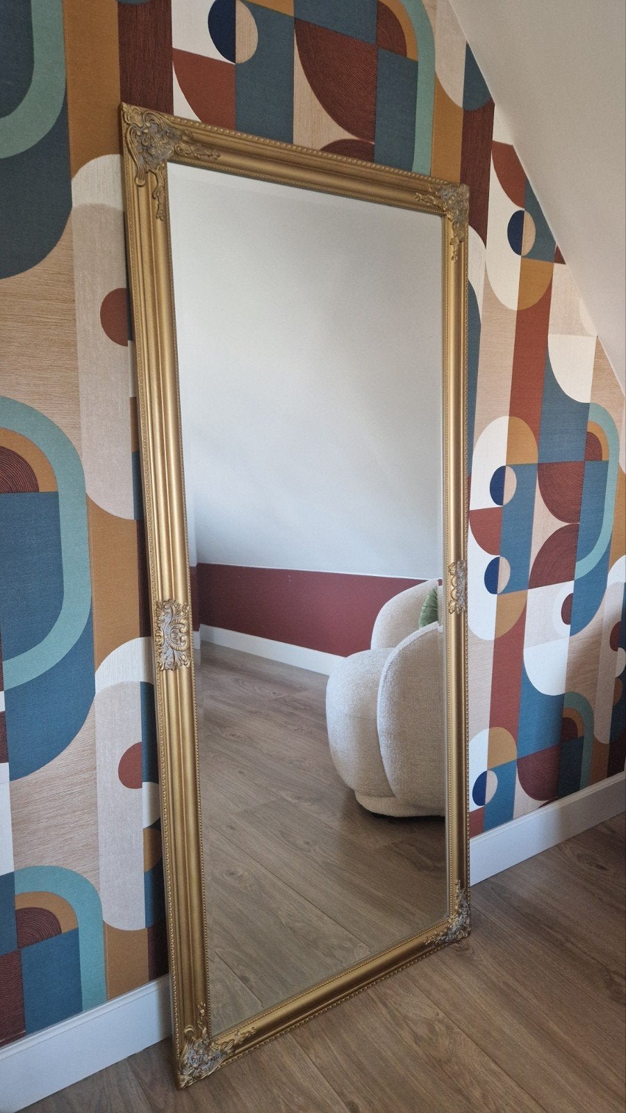 Goud brocante spiegel - Jysk Nordborg 162x72, Huis en Inrichting, Ophalen of Verzenden, Zo goed als nieuw, 150 tot 200 cm, Rechthoekig