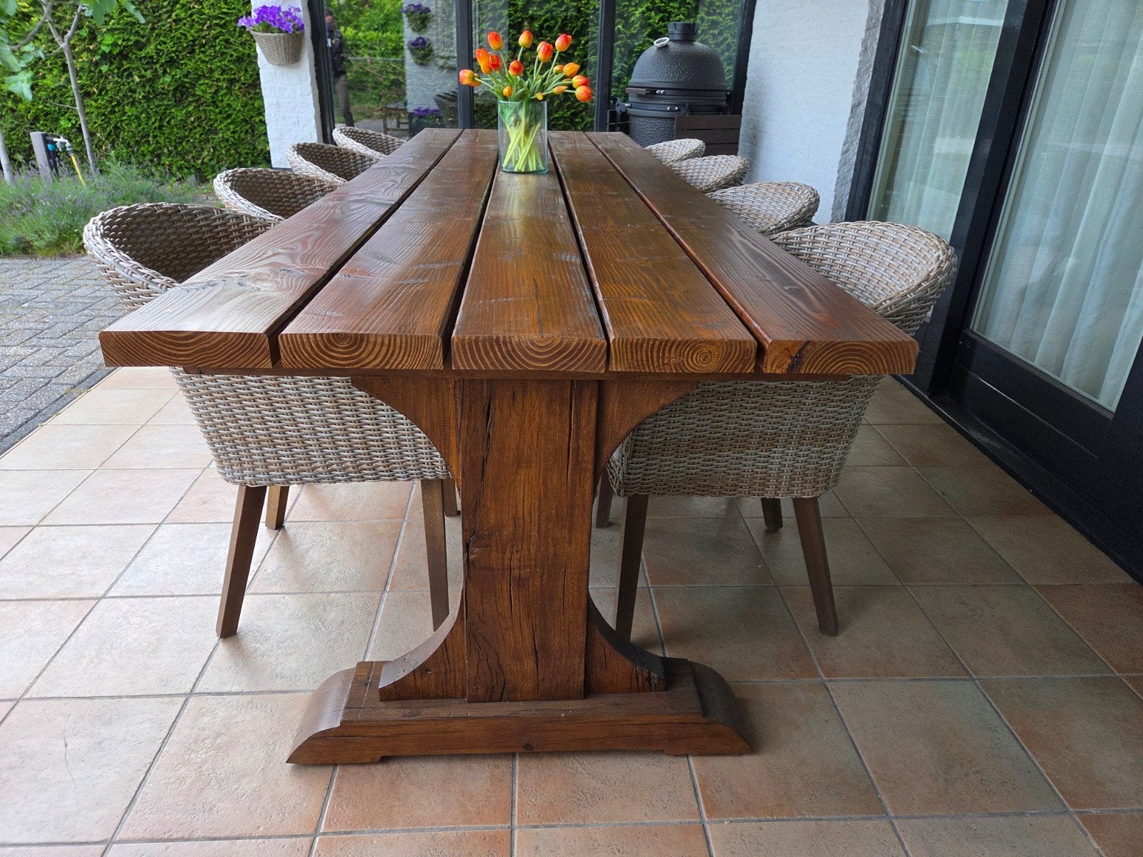 Luxe Tuinset met 8 Luxe stoelen en nieuwe tuintafel, Ophalen, Hout