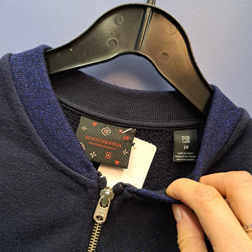 Scotch & Soda vest donker blauw glitter + roezels 164 46869, Meisje, ., Trui of Vest, Scotch & Soda