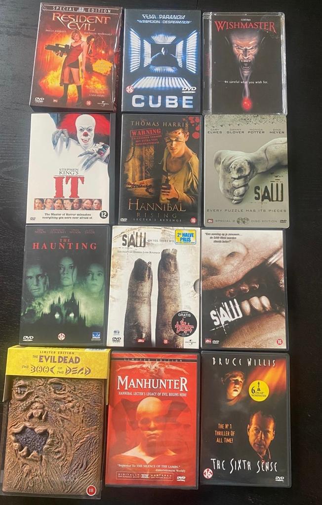 Horror DVD Collectie: Resident Evil, IT, Saw, The Sixth Sens, Vanaf 16 jaar, Ophalen, Zo goed als nieuw, Overige genres