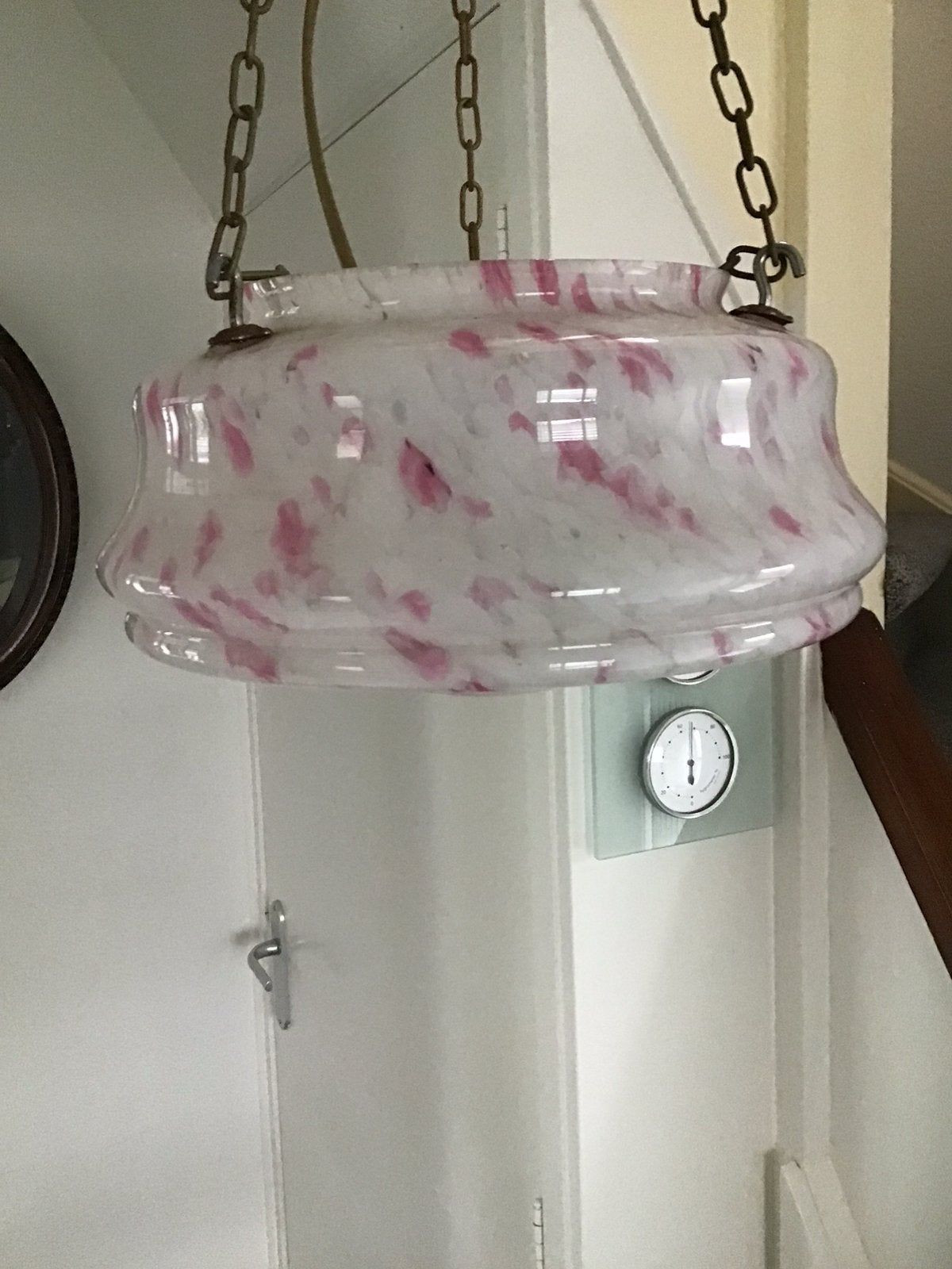 Art deco schaal lamp met kettingen en in een mooie kleuren., Ophalen of Verzenden, Gebruikt, Glas, Art deco