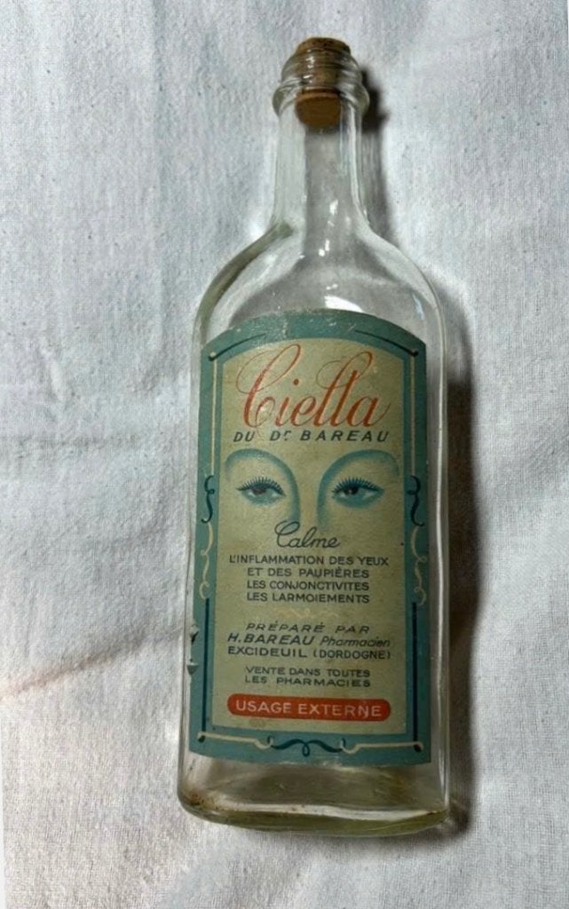 Vintage glazen fles “Ciella” kalmering ogen Frans Dordogne, Ophalen of Verzenden