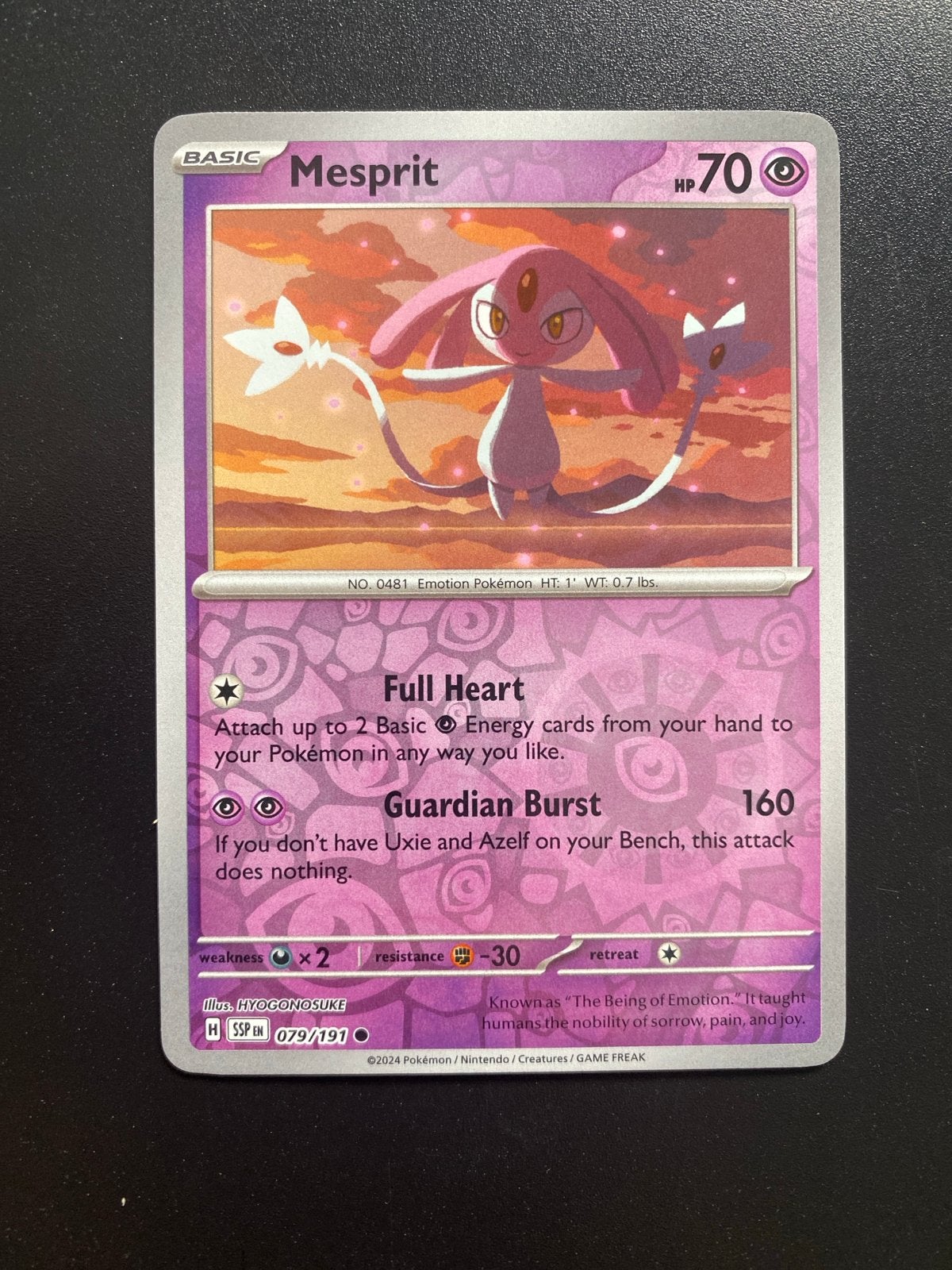 Mesprit 079/191 Reverse Holo Pokémon Surging Sparks, Ophalen of Verzenden, Nieuw, Losse kaart, Foil