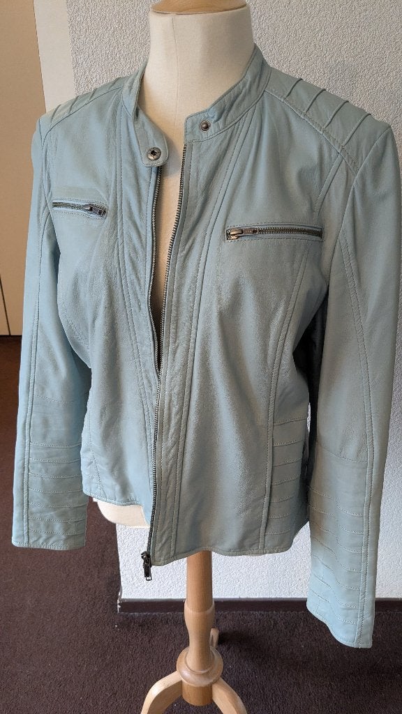 Leren jacket - zee blauw - M, Maat 38/40 (M), Zo goed als nieuw, Kyra & Ko, Verzenden