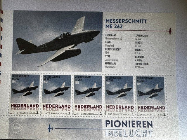 Messerschmitt ME 262 Postzegelvel - Pionieren in de Lucht, Ophalen of Verzenden, Na 1940, Postfris