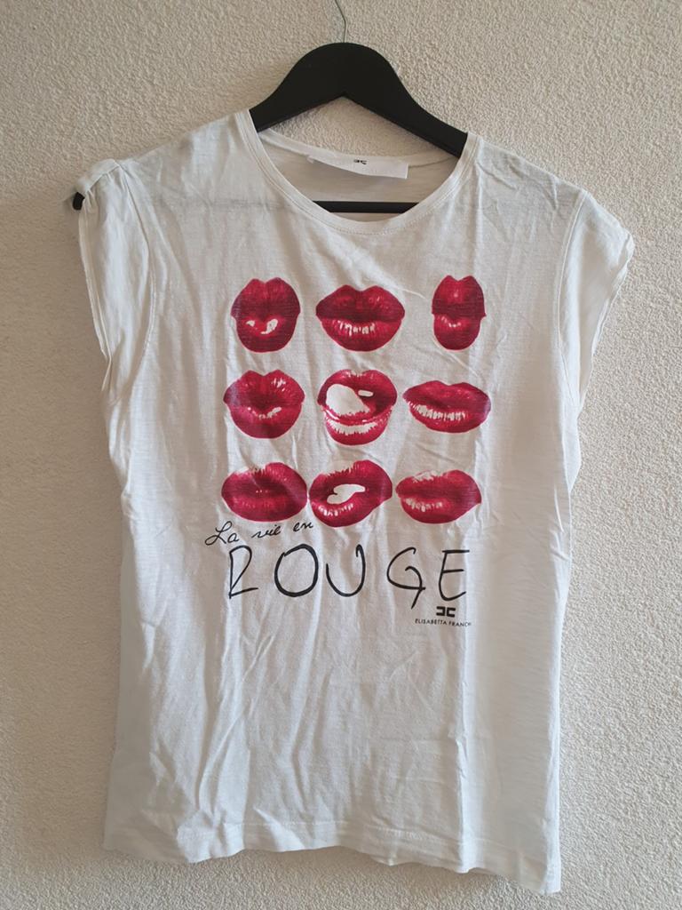 Elisabetta Franchi T-shirt met lippenprint, Kleding | Dames, Elisabetta Franchi, Wit, Ophalen of Verzenden, Korte mouw