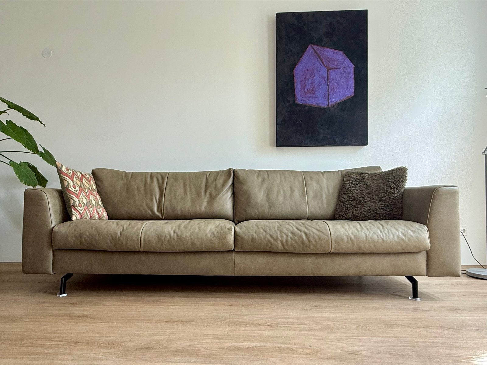 4-Zitsbank Cartel Living Fabio in leder Touch bottle green, Ophalen, 250 tot 300 cm, Zo goed als nieuw, Rechte bank