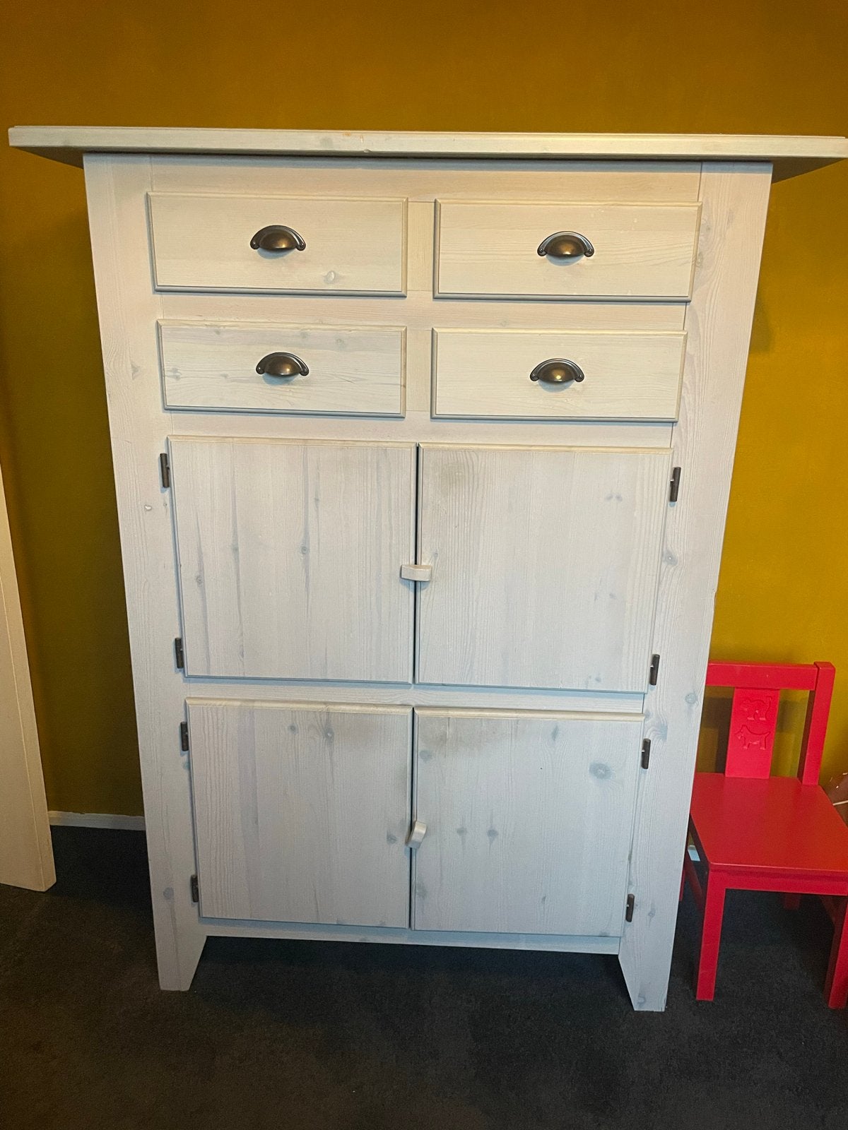 Lichtblauwe houten kast met lades en deuren, Huis en Inrichting, Ophalen, Gebruikt, 100 tot 150 cm, 150 tot 200 cm