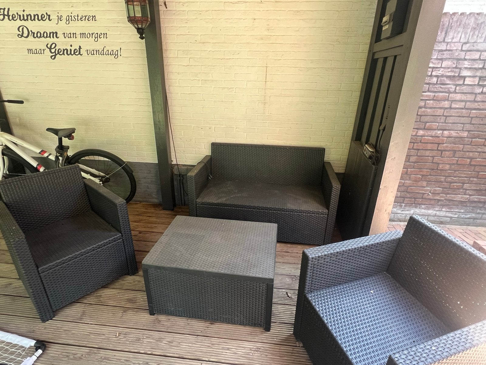 Allibert loungeset met opbergbox en kussens, Ophalen, 4 zitplaatsen, Gebruikt, Loungeset