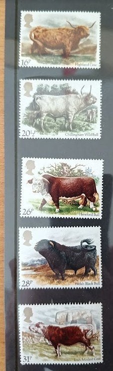 Set van 5 Britse postzegels met runderen, Verzenden, Postfris