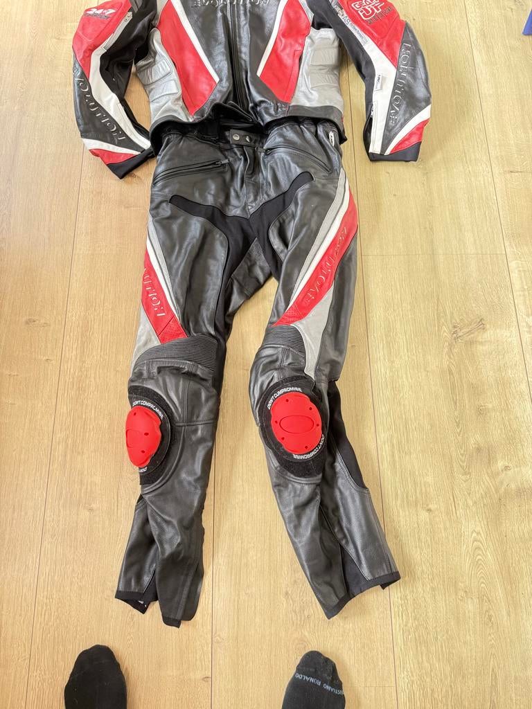 Evolution leren motorpak - Zwart/Rood/Grijs, Ophalen of Verzenden, Tweedehands, Heren, Combipak
