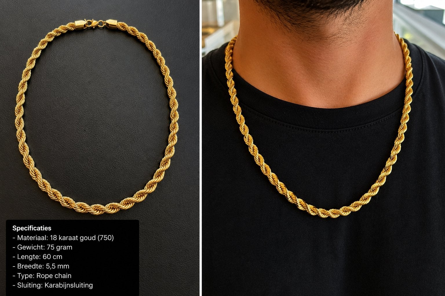 Gouden ketting 18K, Ophalen, Zo goed als nieuw, Goud