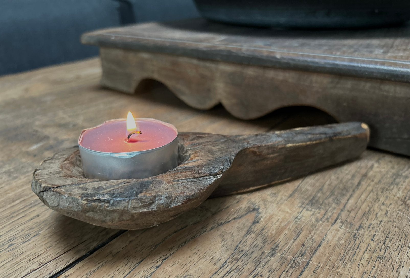 Kleine oude houten oosterse lepel Inda sober sleets, Ophalen of Verzenden