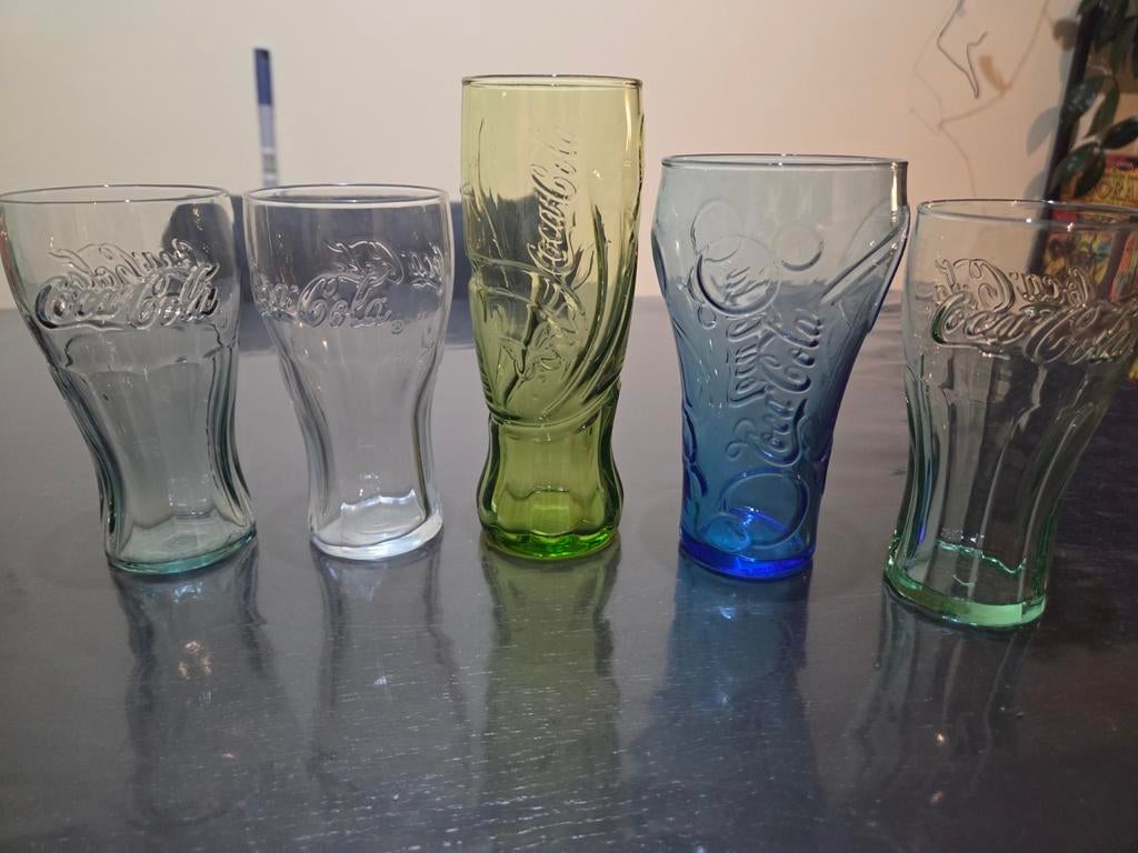 Coca-Cola glazen set van 5, Ophalen of Verzenden