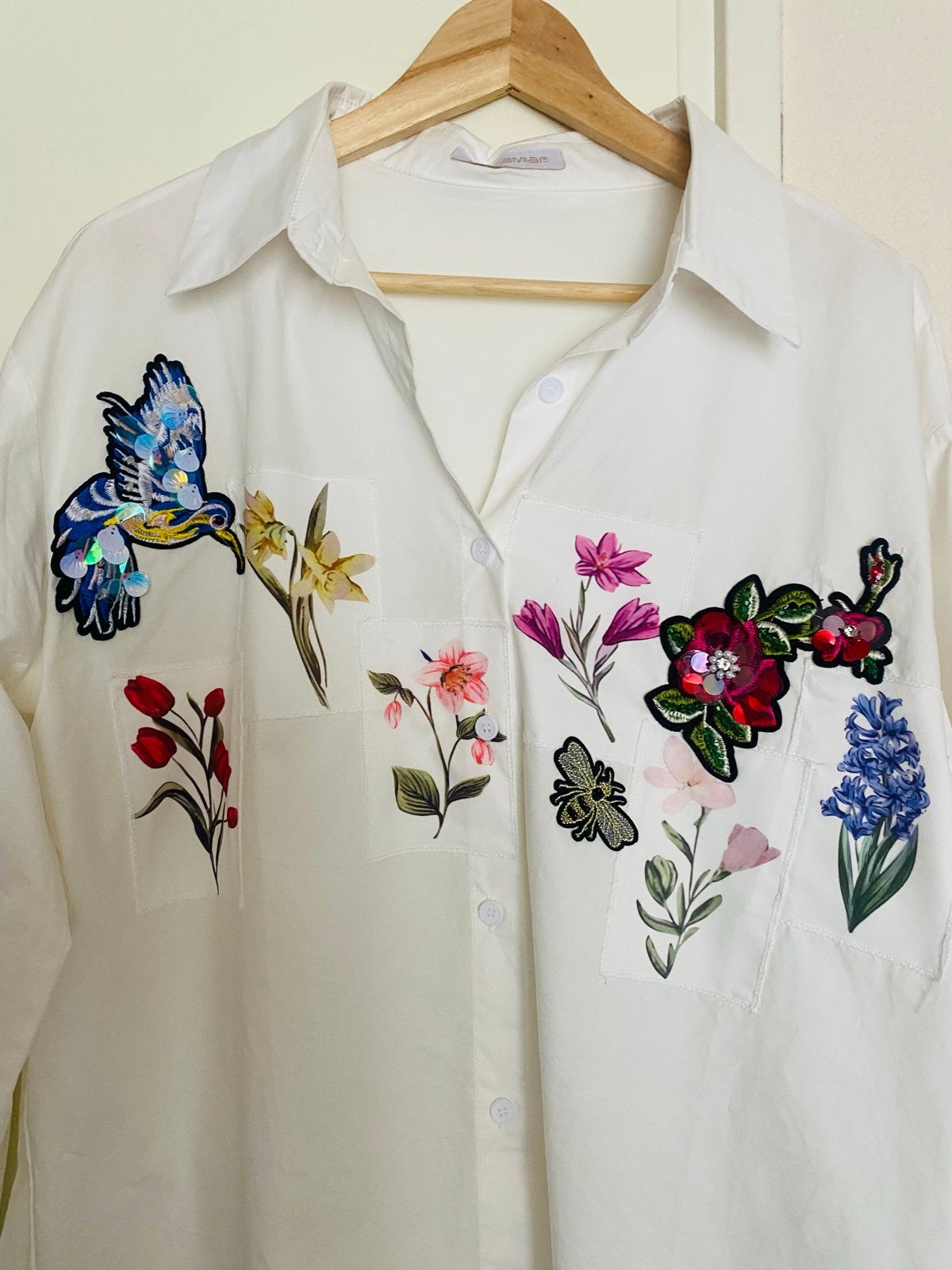 Nieuwe witte blouse met bloemen en vogel borduursels XL, Ophalen of Verzenden, Nieuw, Maat 46/48 (XL) of groter, Wit