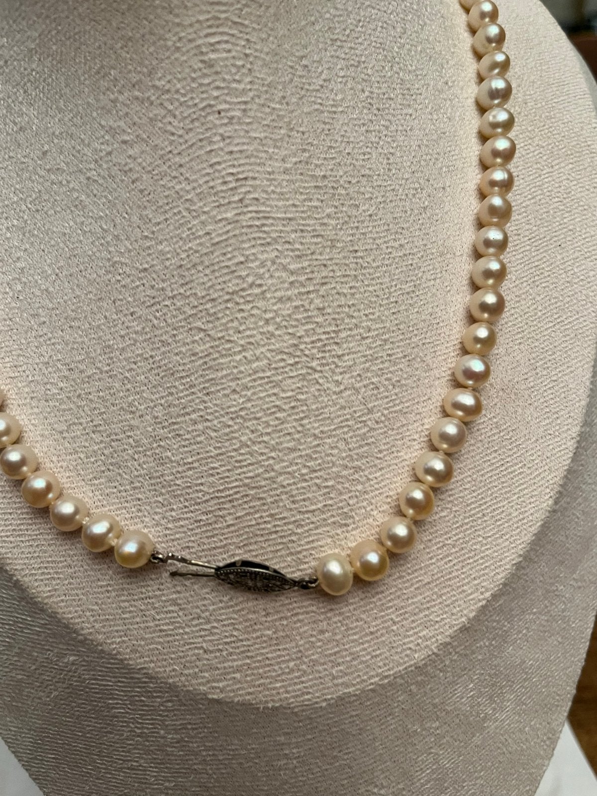 Zilveren collier met echte geknoopte parels - 46 cm, Verzenden, Zo goed als nieuw, Wit, Zilver