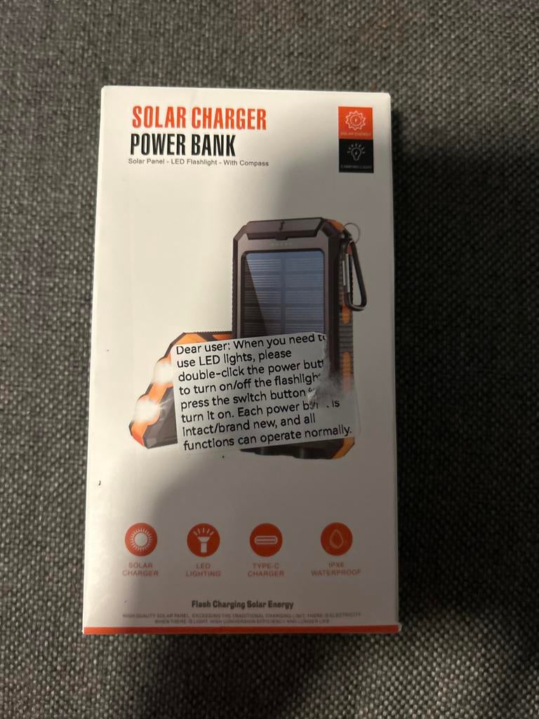 20000mAh Solar Powerbank met LED Zaklamp & Kompas, Ophalen of Verzenden, Nieuw