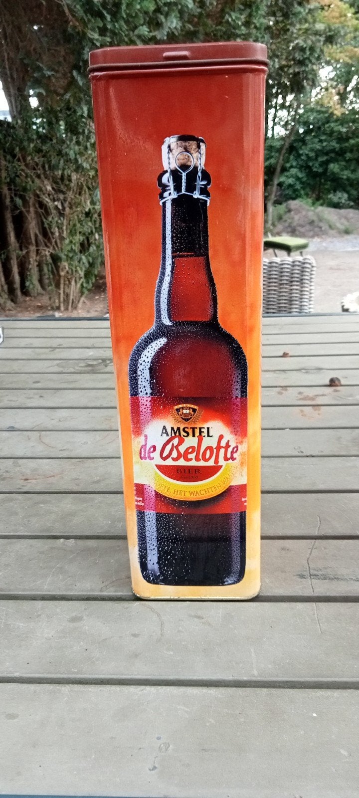 Amstel de Belofte Bier Blik - Zeldzaam Verzamelobject, Ophalen of Verzenden, Gebruikt, Overige typen, Amstel