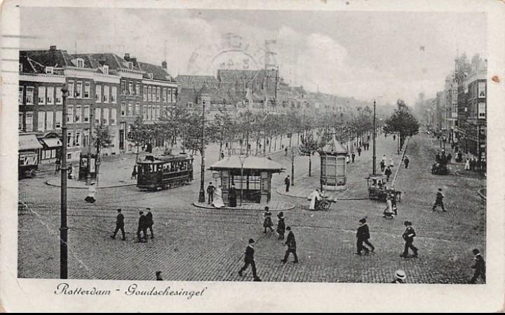 Rotterdam Goudschesingel Tram Prachtige levendige kaart, Verzamelen, Ansichtkaarten | Nederland, Ophalen of Verzenden, Voor 1920