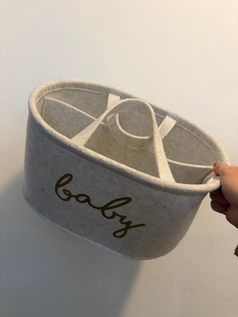 Baby organizer mandje vilt - grijs met goud 'baby', Ophalen, Zo goed als nieuw, Overige typen