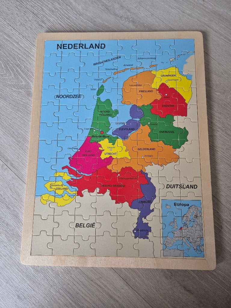Houten Nederland kaart puzzel voor kinderen, Zo goed als nieuw, Van hout, 4 tot 6 jaar, Meer dan 50 stukjes