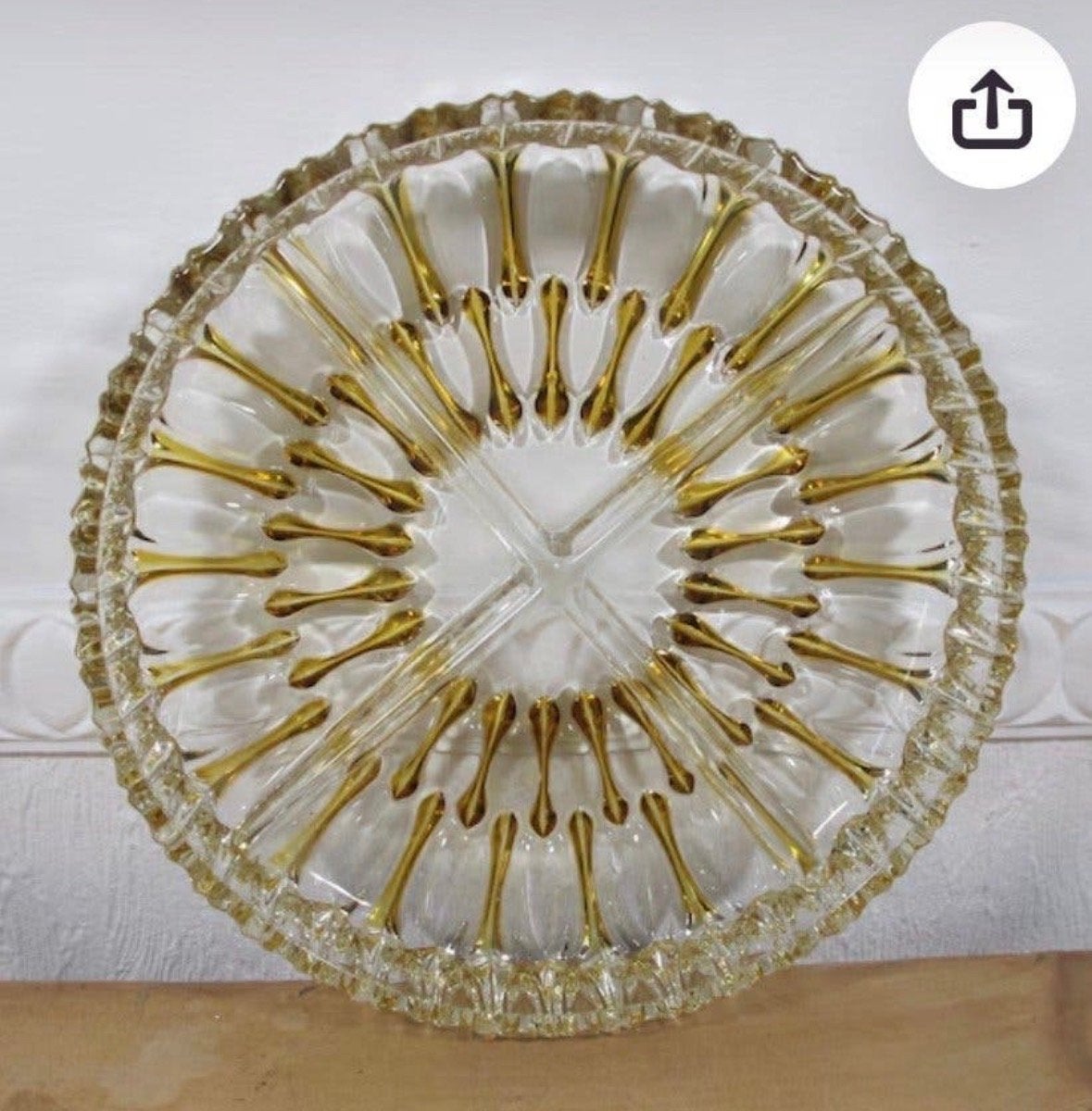 Vintage Walther Kristallglas serveerschaal - geel sunburst, Ophalen of Verzenden