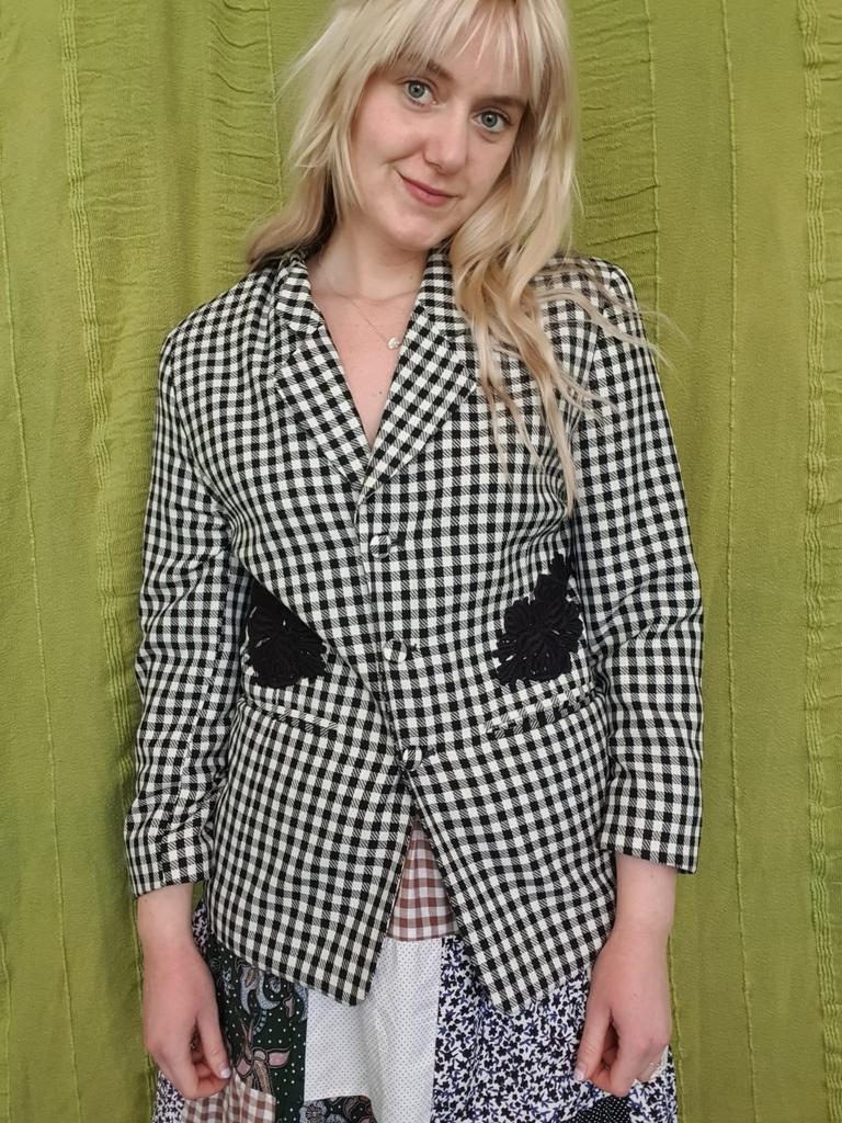 Vintage blazer - zwart wit geblokt - geruit- 36/S, Kleding | Dames, Hgv, Hgv, Ophalen of Verzenden, Jasje