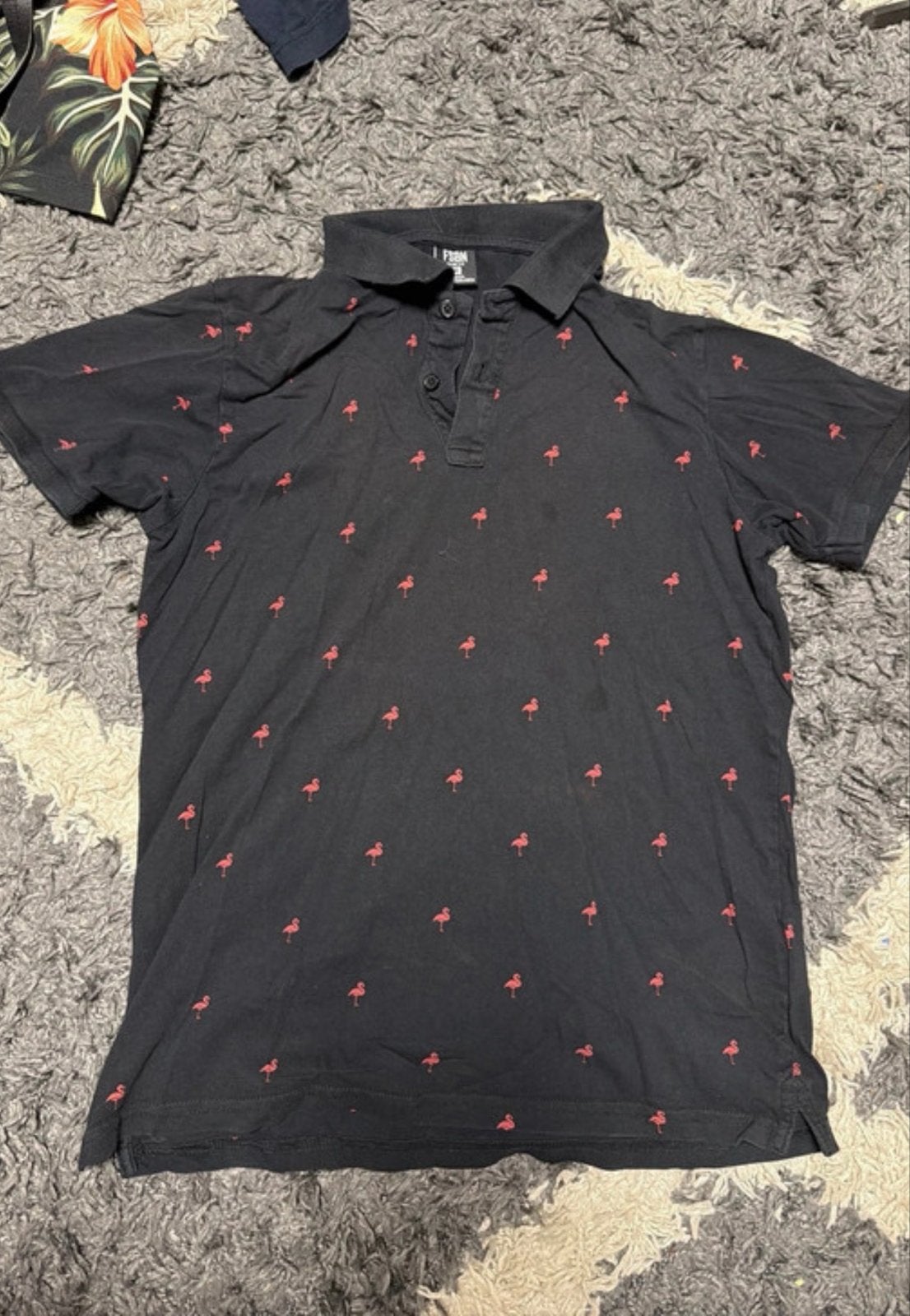 FSBN Slim Fit Polo met Flamingo Print - Maat M, Verzenden, Gedragen, Maat 48/50 (M), Zwart