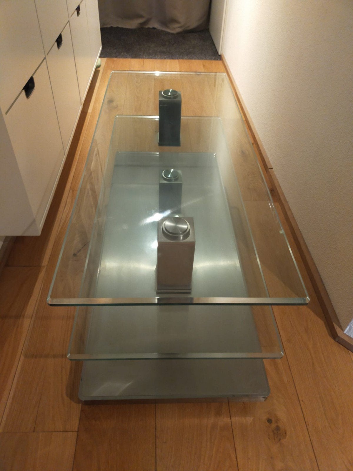 tv meubel rvs glas, Huis en Inrichting, Ophalen, Gebruikt, Glas, Minder dan 100 cm