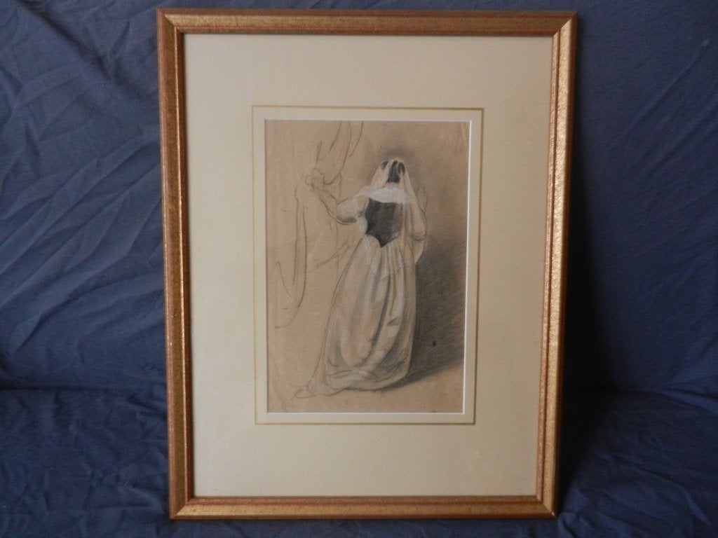 Tekening Staande gesluierde vrouw J.L. Cornet(1815-1882), Ophalen of Verzenden