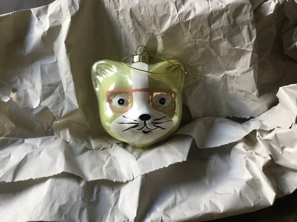 Mondgeblazen nieuwe kerstbal poes/kat, Ophalen of Verzenden, Nieuw