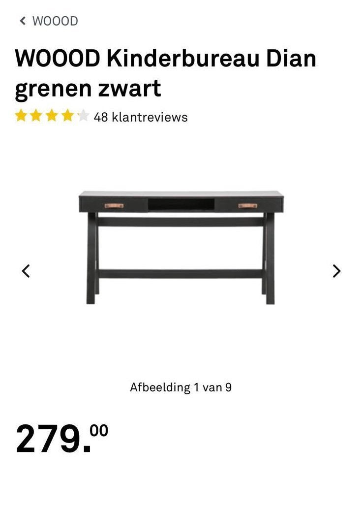 Woood bureau NIEUW, Ophalen, Zwart, Hout, 62 cm