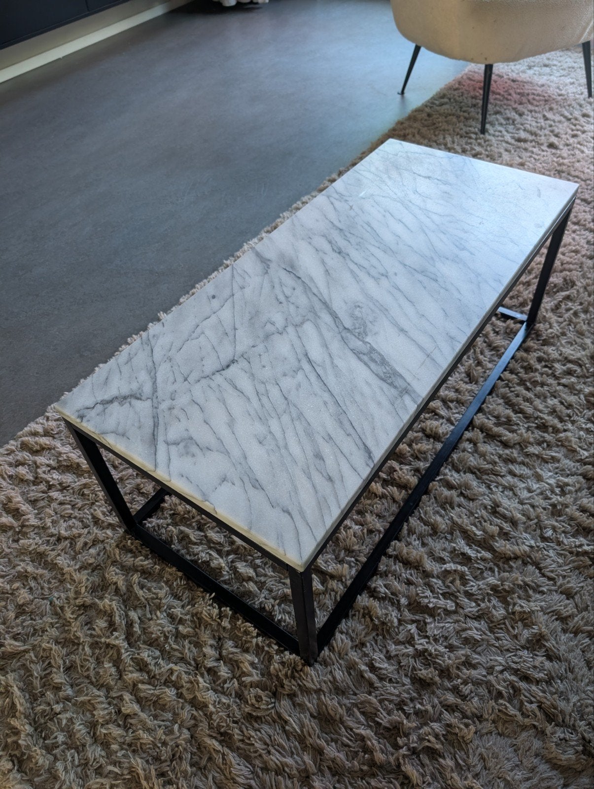 Salontafel echt marmer wit zwart, Huis en Inrichting, Tafels | Salontafels, Gebruikt, 100 tot 150 cm, Minder dan 50 cm, Rechthoekig