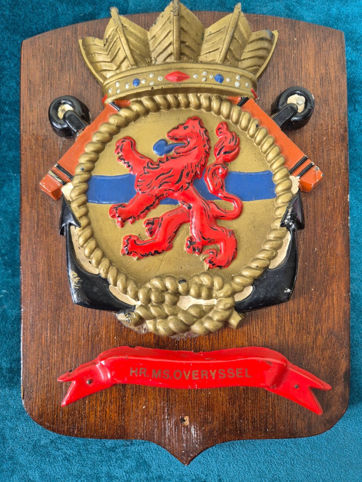 Wapenschild Hr. Ms. Overijssel D815, Ophalen of Verzenden, Landmacht, Nederland, Embleem of Badge