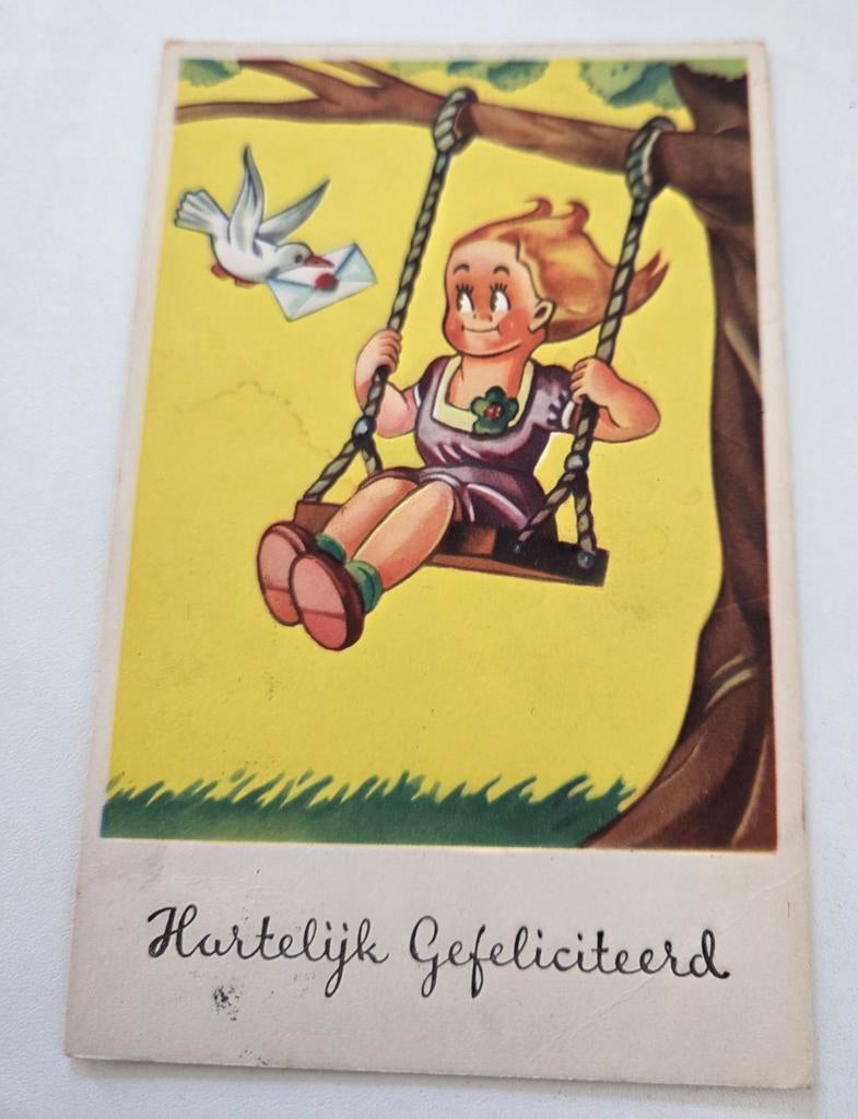 Postduif met brief vliegt naar meisje op schommel, Verzenden, 1940 tot 1960, Gelopen, Kinderen