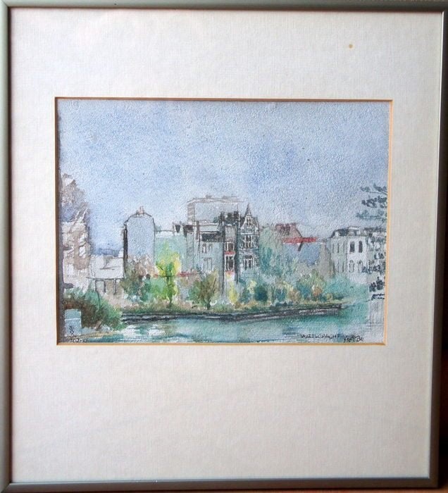 Fraaie aquarel van de Vijzelgracht in Amsterdam. Heike Rabe, Antiek en Kunst, Ophalen