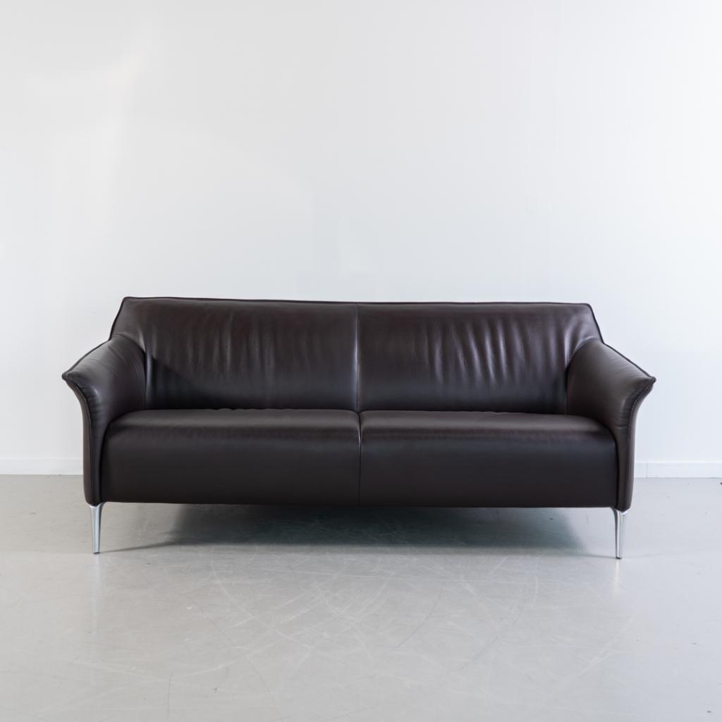 1x Leolux Mayon Bank 3-zits/198cm Donkerbruin Leer - Staal